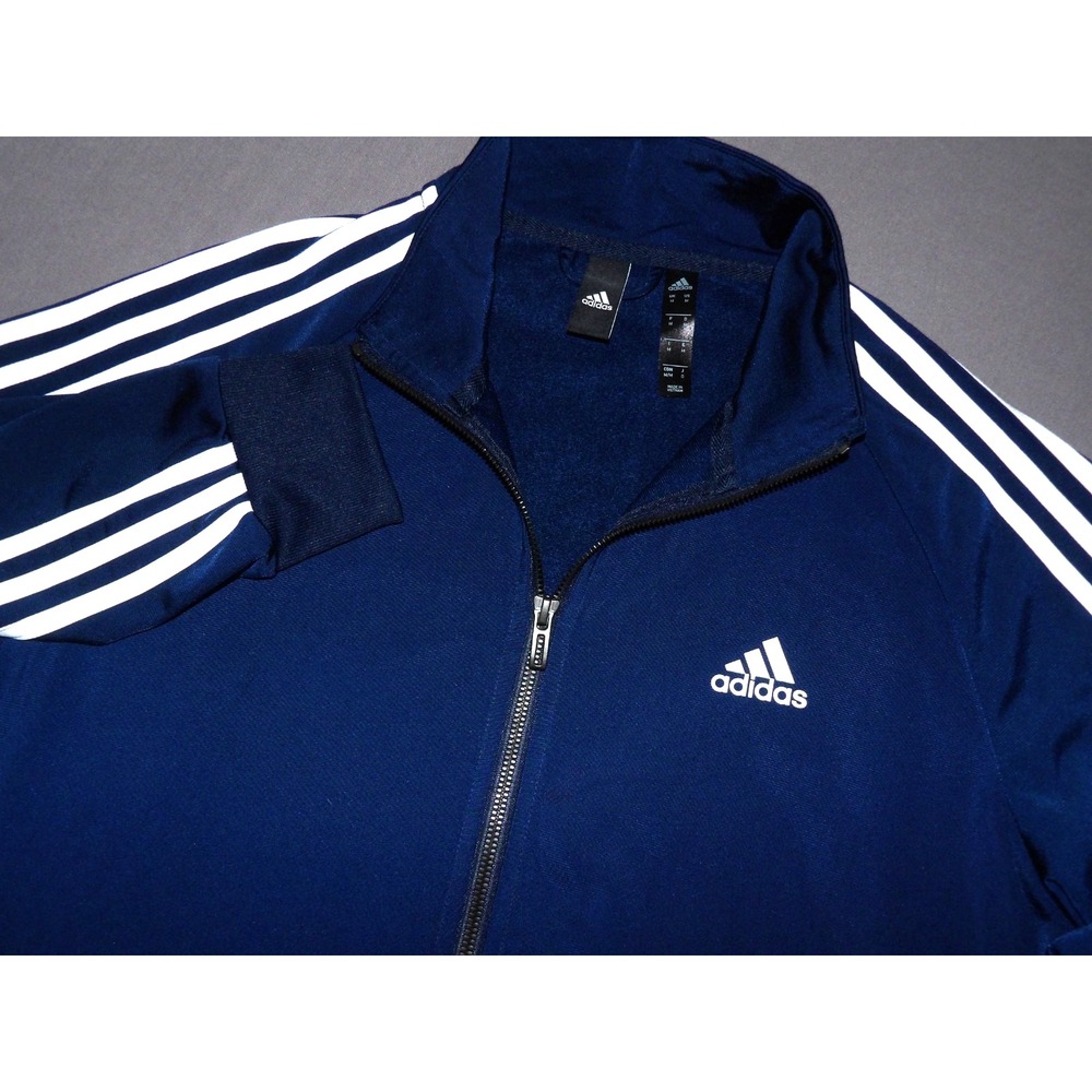 ADIDAS Zip-Up Navy Blue/White Striped Performance Track Jacket Men's Medium